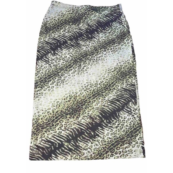 Leopard Pencil Skirt Green Knee Length Stretch Sexy‎ Mobwife Tight Jungle Large - Picture 1 of 4